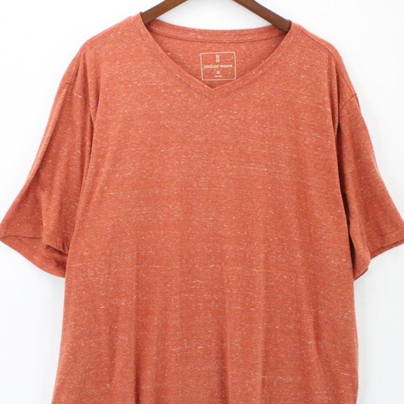Mutual Weave Shirt Mens Orange Short Sleeve V Neck Solid Cotton Blend Size 2XL - Picture 3 of 8